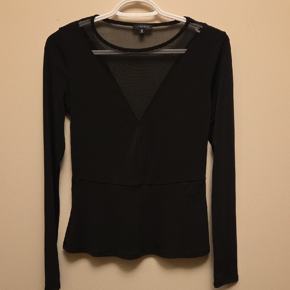 Dynamite Tops - Dynamite Black Long Sleeve Dress Top With Mesh V Neck Panel Size S